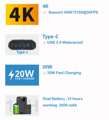 5G Body Worn Camera with Android 10 System and 1.5W Spotlight/Floodlight LED