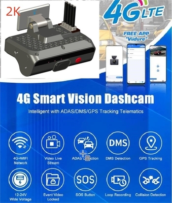 4G Dashboard Dual Camera AI ADAS DMS Driver Face Recognition with H.264/H.265 Video Compression