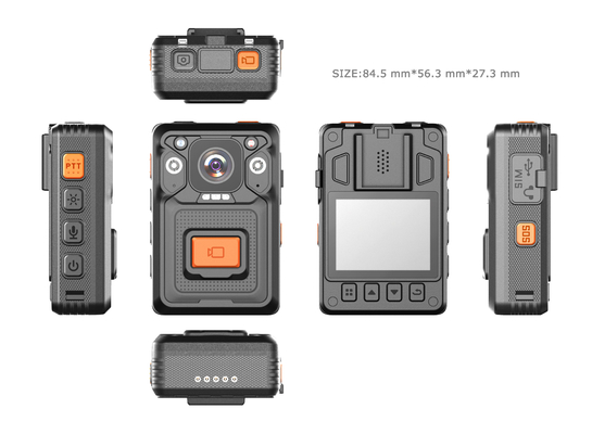 4G AES256 Police Body Camera H22 Chip H.265 2 Inch TFT LCD FDD LTE WCDMA GPRS