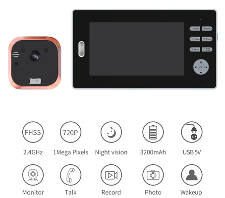 2.4GHz WIFI Video Doorbell 7inch High Definition LCD Peephole Video Doorbell