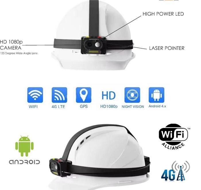 4000mAh Battery Built-in Live Video Two Way Talk Hardhat with Cap Lamp Spotlight and GPS Function Support