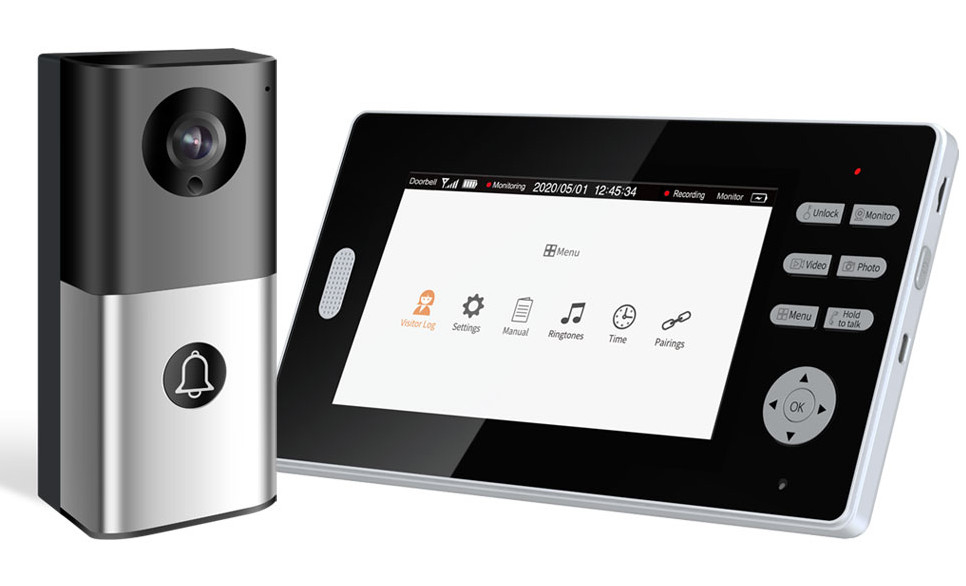 2.4GHz Wireless WIFI Video Doorbell 7inch HD LCD Supports Intercom Taking Photo
